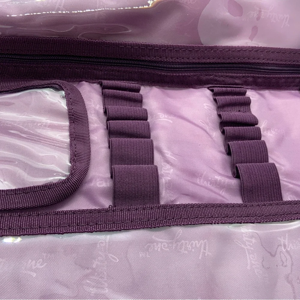 Thirty-One Pink and Green Striped hanging makeup bag snap closure